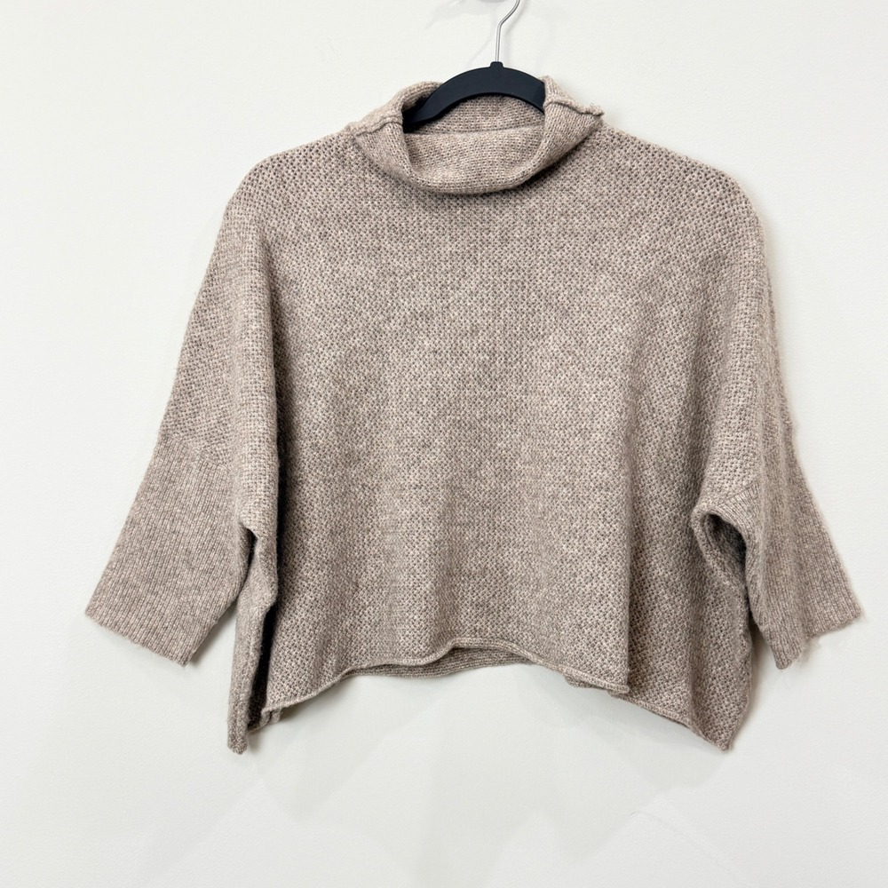 Kerisma Women S/M Sweater Turtleneck Eco-Yarn Wool Oversized Crop Quiet Luxury